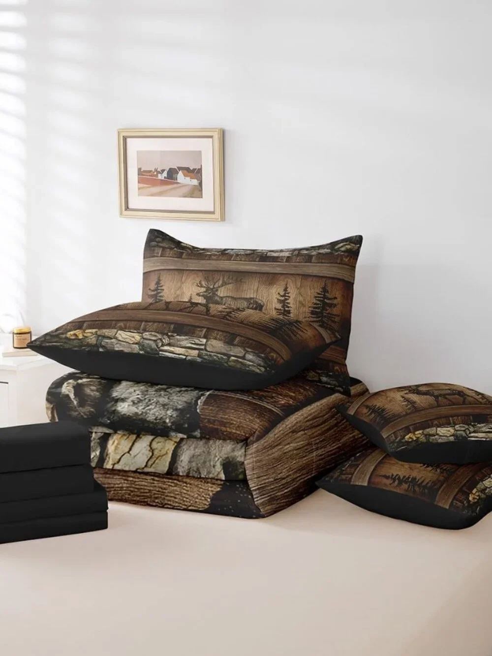 Deer Moose Bed in A Bag 7 Piece Twin Rustic Cabin Lodge Comforter Set for Kids A